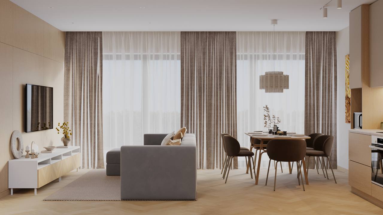 Salon i strefa jadalna w domu Barn One